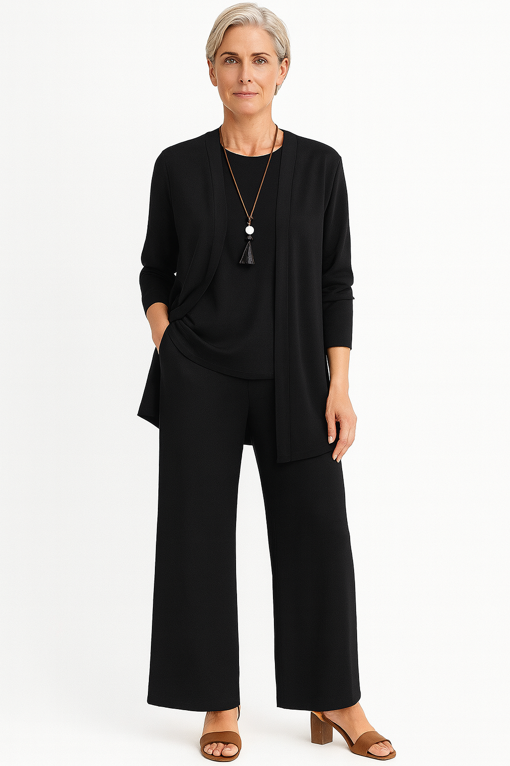 Women's 3-Piece Cardigan Set with Wide Leg Trousers - Versatile Autumn Outfit 1