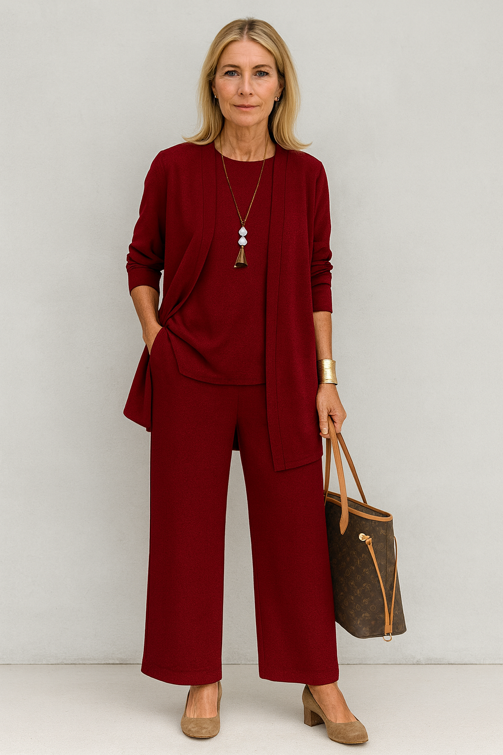 Women's 3-Piece Cardigan Set with Wide Leg Trousers - Versatile Autumn Outfit 2