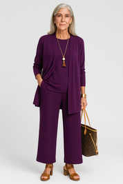 Women's 3-Piece Cardigan Set with Wide Leg Trousers - Versatile Autumn Outfit 4