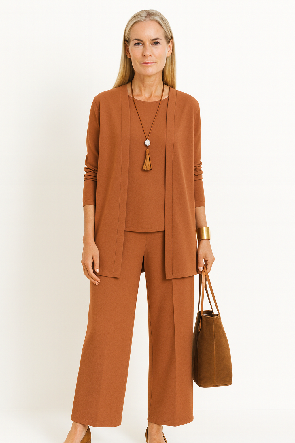 Women's 3-Piece Cardigan Set with Wide Leg Trousers - Versatile Autumn Outfit 9
