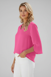 Women's Blouse - V Neckline Short Sleeve Blouse with Pocket - Stylish Summer Tops for Women 3