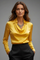 Women's Blouse with Draped Collar - Elegant Long Sleeve Top for Casual and Formal Wear 11