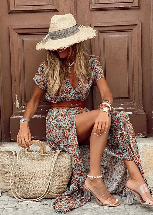 Women's Boho Maxi Dress - Airy Summer Dress with Matching Belt for Effortless Style 6