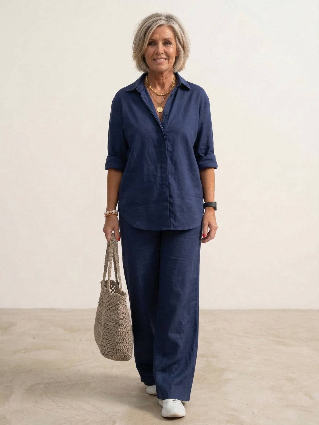 Women's Co Ord Set - Oversized Shirt & Wide Leg Trousers - Stylish Two Piece Sets for Effortless Casual Look 0