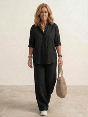 Women's Co Ord Set - Oversized Shirt & Wide Leg Trousers - Stylish Two Piece Sets for Effortless Casual Look 3