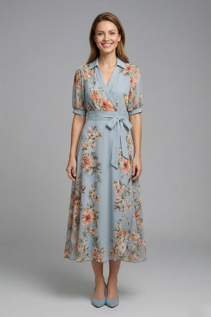 Women's Maxi Dress, Flared Wrap Dress with V-Neckline & Waist Tie, Elegant Summer Dresses for Any Occasion 0