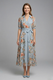 Women's Maxi Dress, Flared Wrap Dress with V-Neckline & Waist Tie, Elegant Summer Dresses for Any Occasion 0