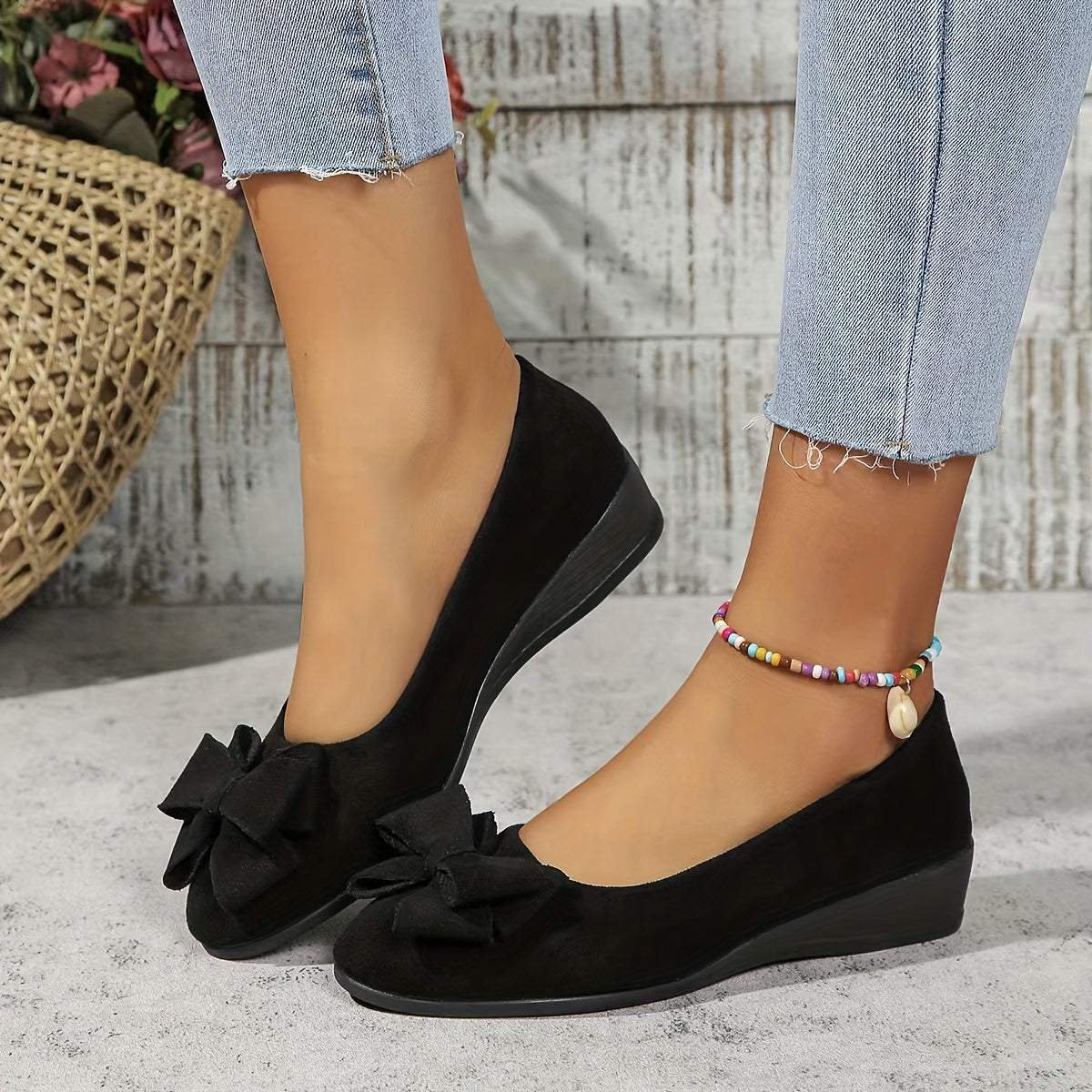 Women's Orthopedic Black Ballet Flats with Bow Detail - Comfortable Arch Support Flats for Women 3