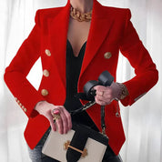 Women's Pink Double Breasted Blazer with Gold Buttons - Tailored Jacket for Elegant Style 2