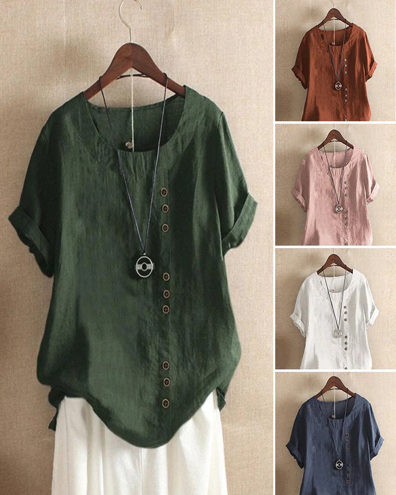 Women's Top - Relaxed Fit Button Front Blouse for Women - Casual Short Sleeve Summer Style 6