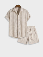 Chic Summer Corduroy Button-Up Set for Men