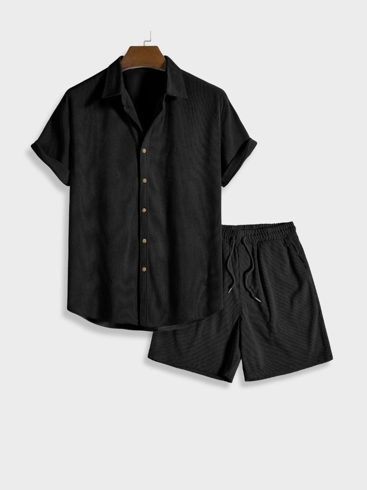 Chic Summer Corduroy Button-Up Set for Men