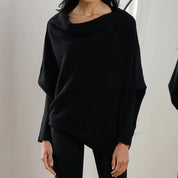 Sweater with asymmetrical draping and loose cut for women-2