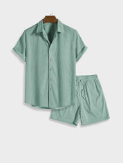 Chic Summer Corduroy Button-Up Set for Men