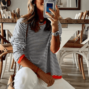 Sweater with blue stripes and orange hem-3