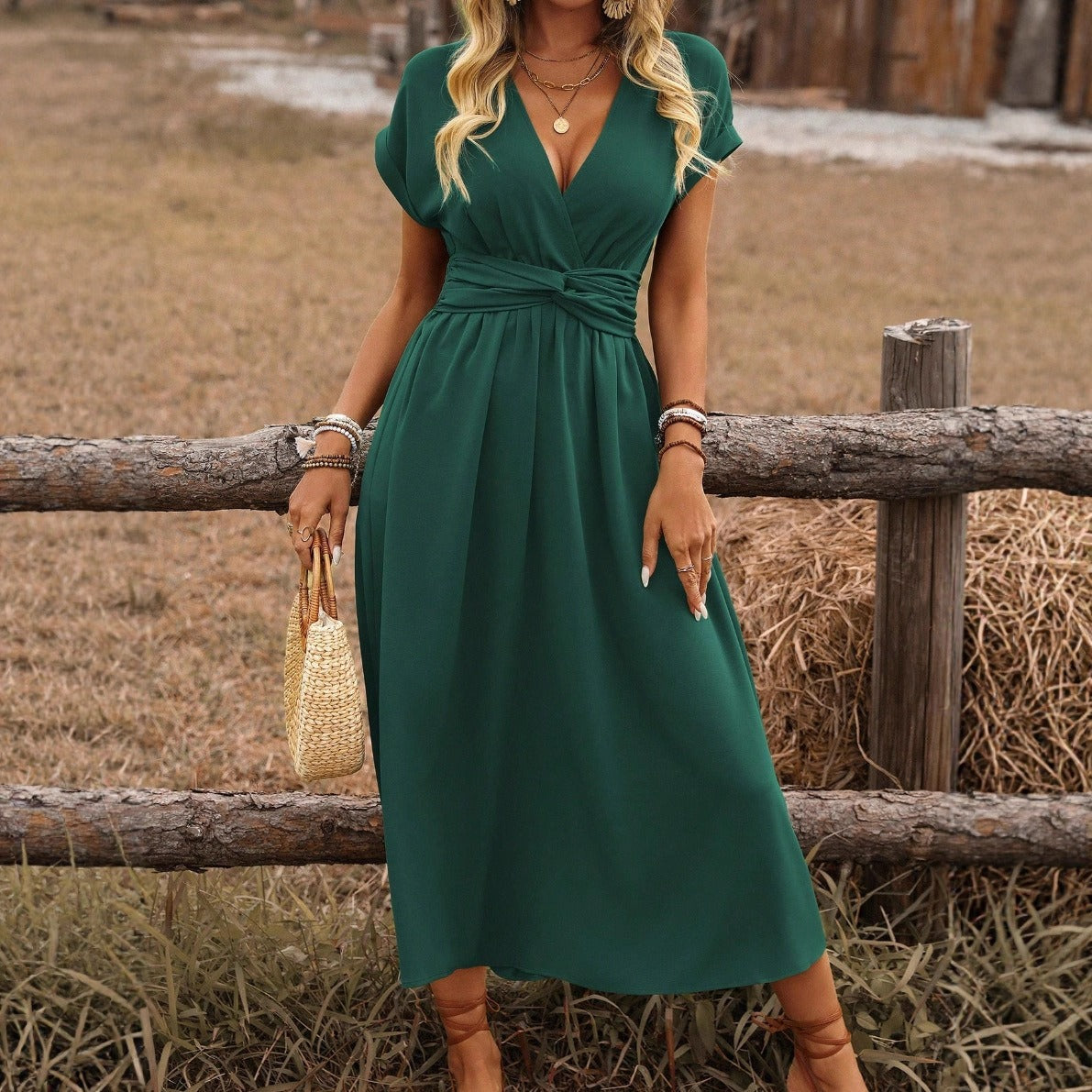 HEATHER | Elegant V-neck Long Boho Dress