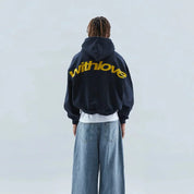 Sweater with a hood and stylish "with love" logo on the back-5