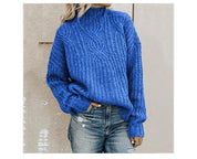 Oversize roll collar sweater for women-5